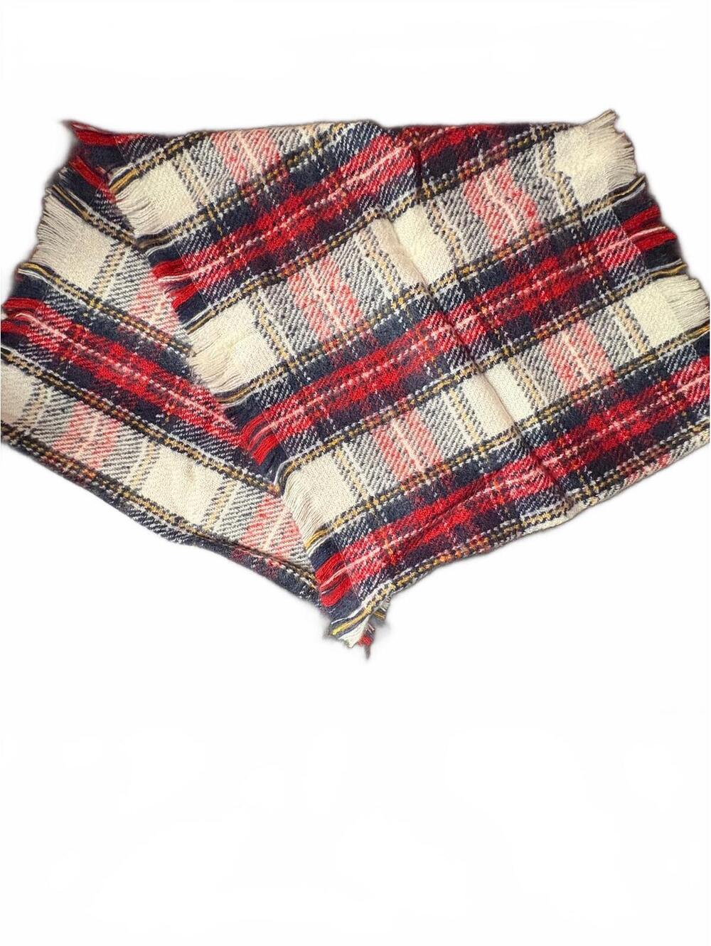 Plaid Wool Blend Scarf with Fringed Edges
